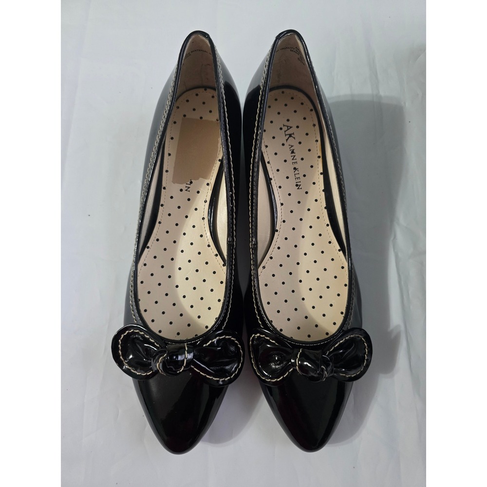 Anne Klein Akadelie Black Patent Bow Pointed Toe Wedge Pumps Shoes Womens 8.5 M - Picture 2 of 13